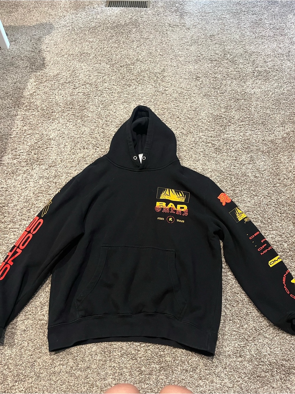 BAD OMENS!!!🖤 Black Hoodie with Red & Yellow Graphics